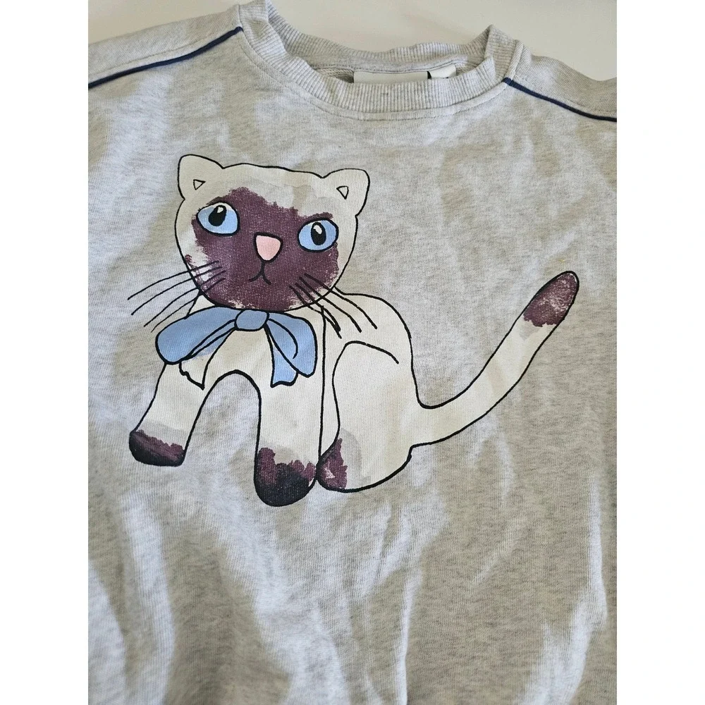 Mini Rodini Kids Grey Siamese Cat Organic Cotton Sweatshirt US 7-9YRS unisex